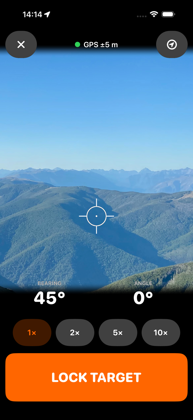 The HuntFix sight screen showing a far face through the camera with a reticle on it.